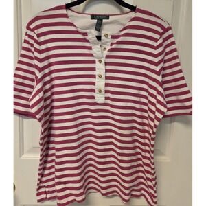 Lauren Ralph Lauren Womens Sz 2X 3/4 Sleeves Striped Scoop Neck Nautical Resort